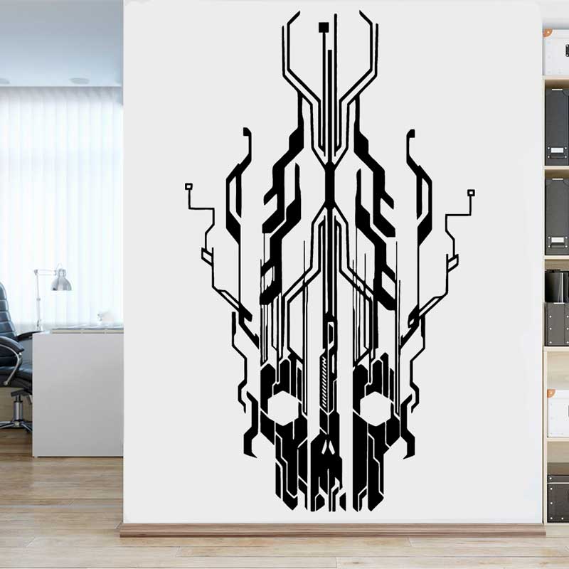 Office Tech Furniture - Chip Circuit Tech Skull Vinyl Wall