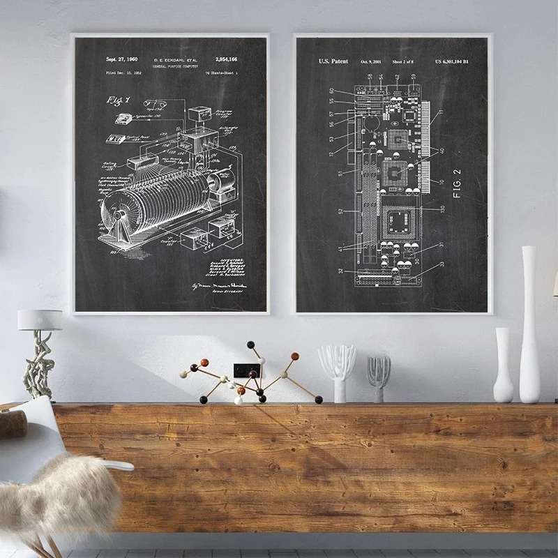 6Pcs Vintage Computer Patent W - огляд і ціна Tech Office Wall Art