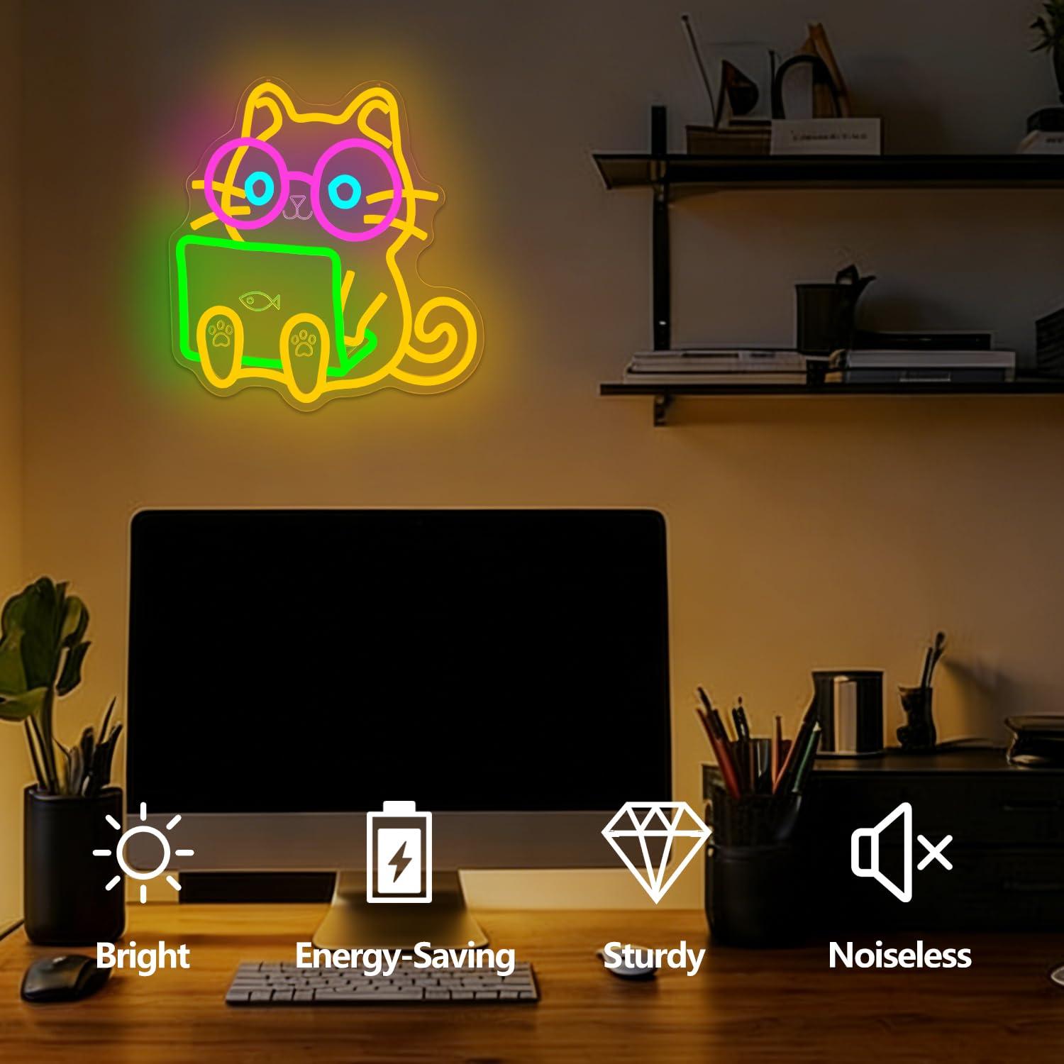 Cat Laptop Neon Sign USB Dimma - огляд і ціна The Office It Tech