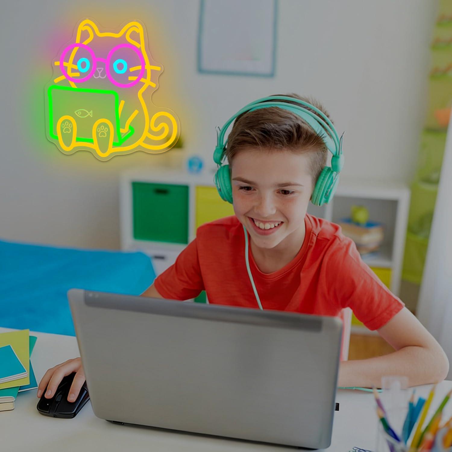 Cat Laptop Neon Sign USB Dimma - огляд і ціна The Office It Tech